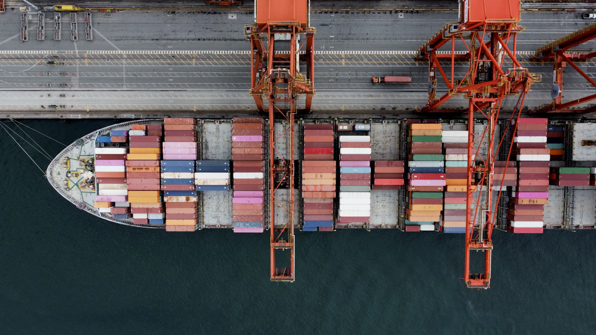 Container ship being unloaded in Vancouver harbour